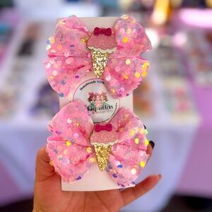 Pink Ice Cream Hair Bows with Sequins